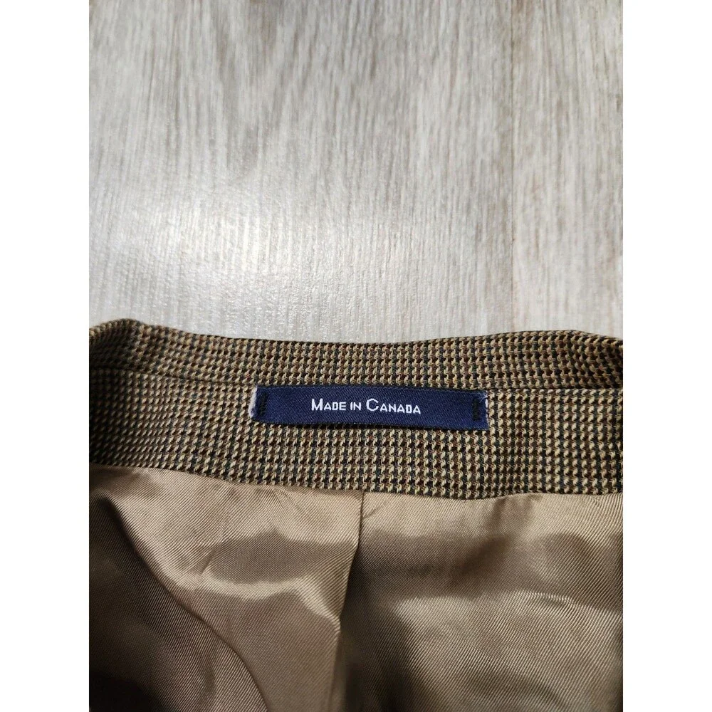 Chaps Ralph Lauren 100% Wool Houndstooth Double Breasted Blazer Brown Lined 44L